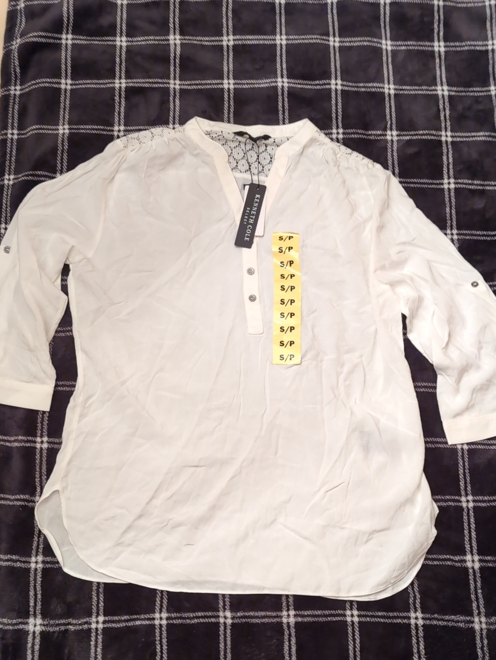 Kenneth Cole White Lace Yoke Tunic Blouse